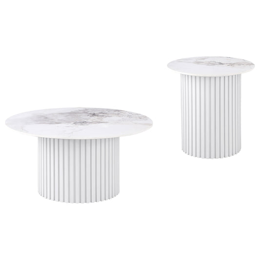 Rowena 2-piece Coffee and End Table Set White Faux Marble