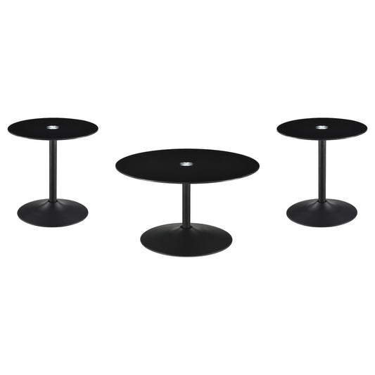 Ganso 3-piece Round Glass Top Coffee and End Table Set Black