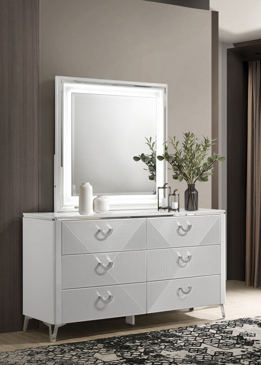 Cassia 6-drawer Dresser Cabinet with Mirror White High Gloss
