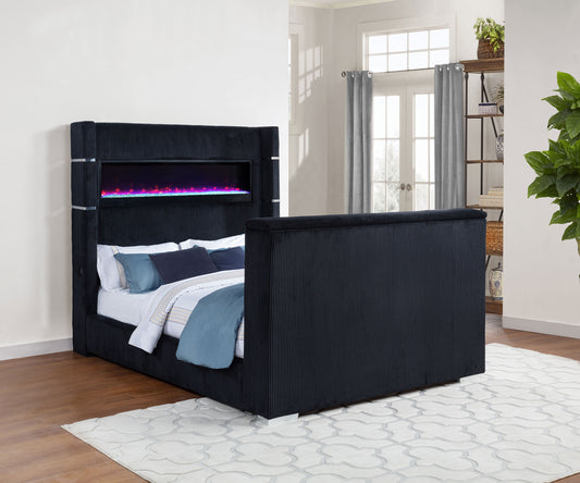 Tisdall Queen Flame Visualizer Wingback TV Bed Black