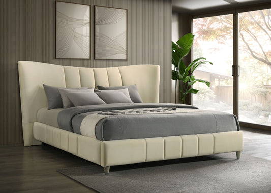 Evelyn Upholstered Eastern King Panel Platform Bed Ivory
