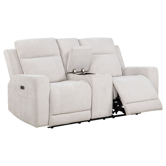 Kennett Chenille Upholstered Power Reclining Loveseat Ivory