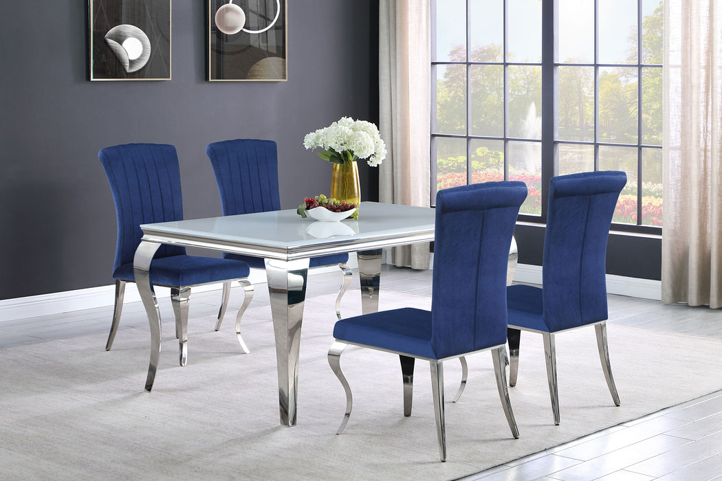 Carone 5-piece 61-inch Rectangular White Glass Dining Set Blue