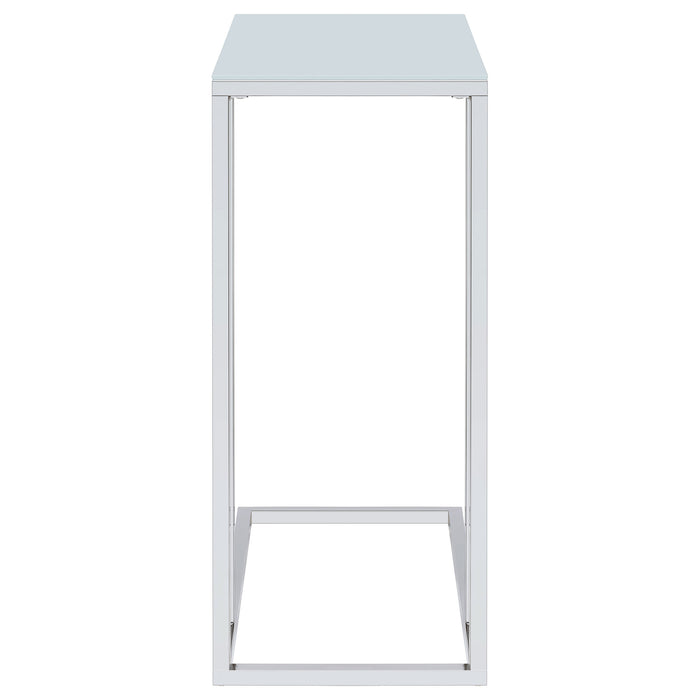 Stella White Glass Top C-Shaped Sofa Side Table Chrome