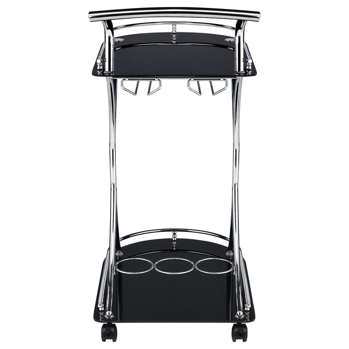 Elfman 2-tier Glass Shelf Metal Bar Cart Black and Chrome