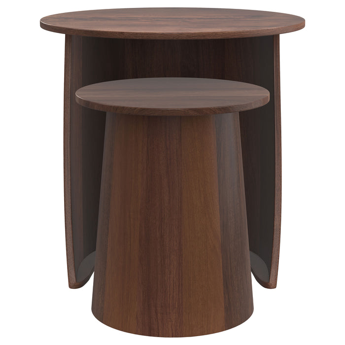 Yency 2-piece Round Mango Wood Nesting Table Set Dark Brown Mango