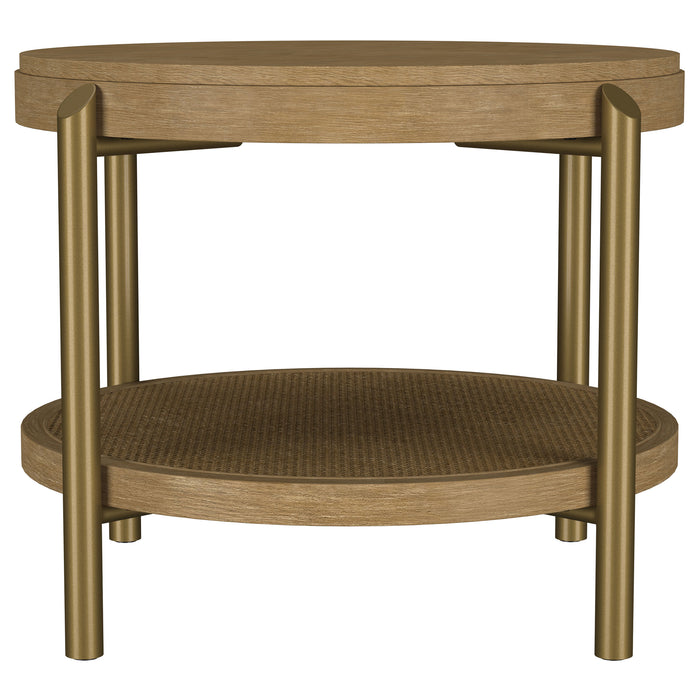 Arini Round End Side Table With Storage Shelf Sand Wash
