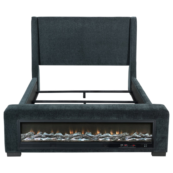 Preston Upholstered Queen Audio Flame Visualizer Bed Dark Blue