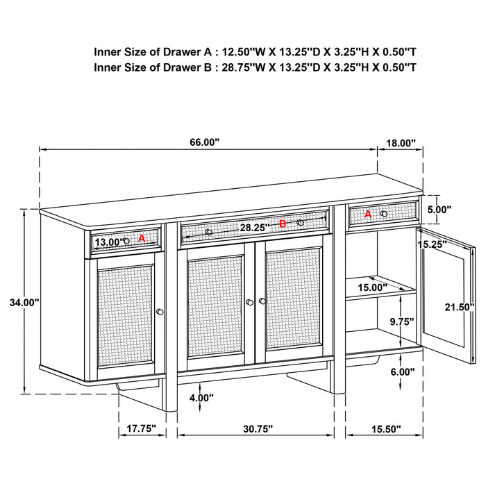 Kailani 4-door Cane Sideboard Buffet Cabinet Beige Oak