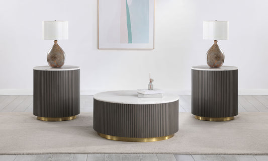 Jason 3-piece Round Marble Coffee and End Table Set White