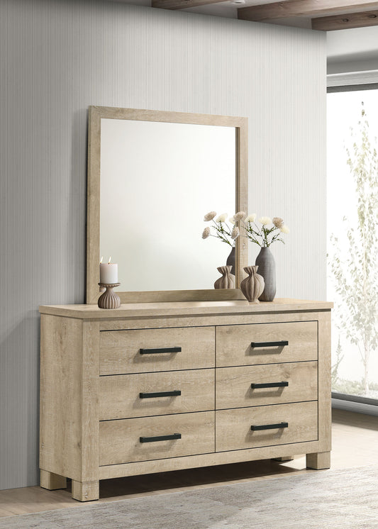 Oakglen 6-drawer Bedroom Dresser and Mirror Weathered Oak
