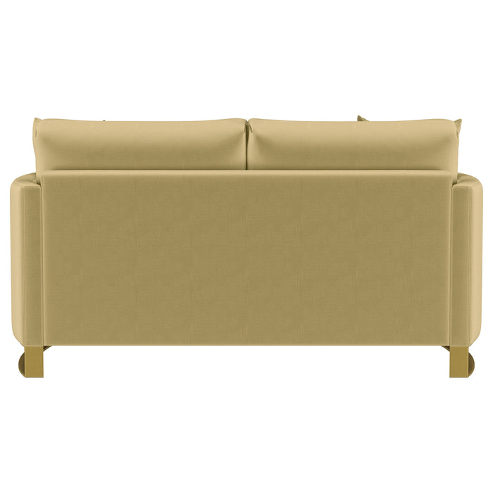 Corliss Upholstered Curved Track Arm Loveseat Camel
