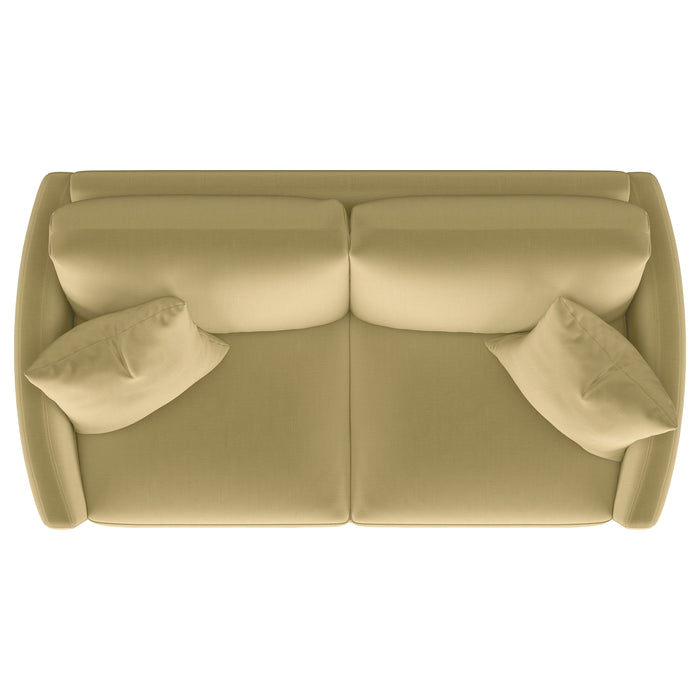 Corliss Upholstered Curved Track Arm Loveseat Camel