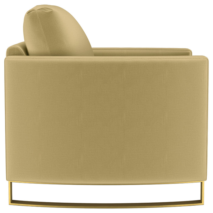 Corliss Upholstered Curved Track Arm Chair Camel