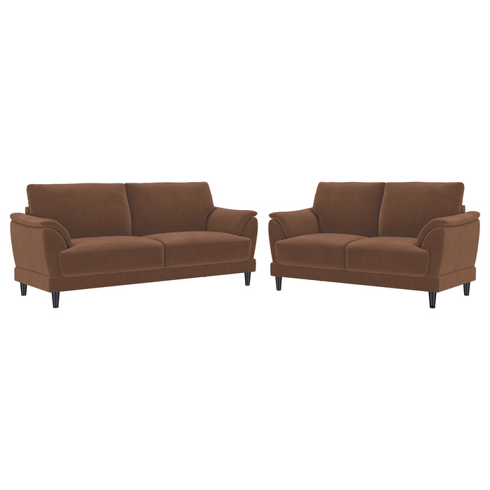 Selma 2-piece Velvet Upholstered Crescent Arm Sofa Set Rust