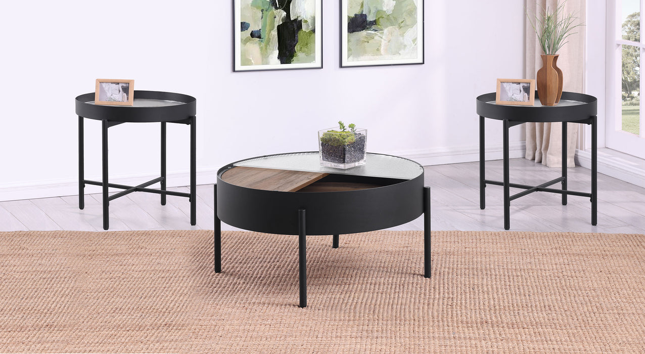 Ozella 3-piece Round Coffee and End Table Set Sandy Black