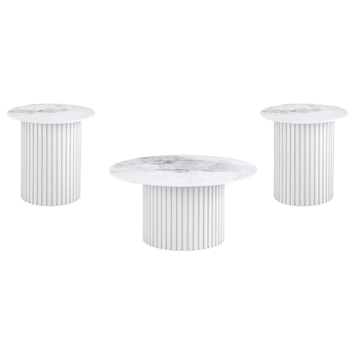 Rowena 3-piece Coffee and End Table Set White Faux Marble