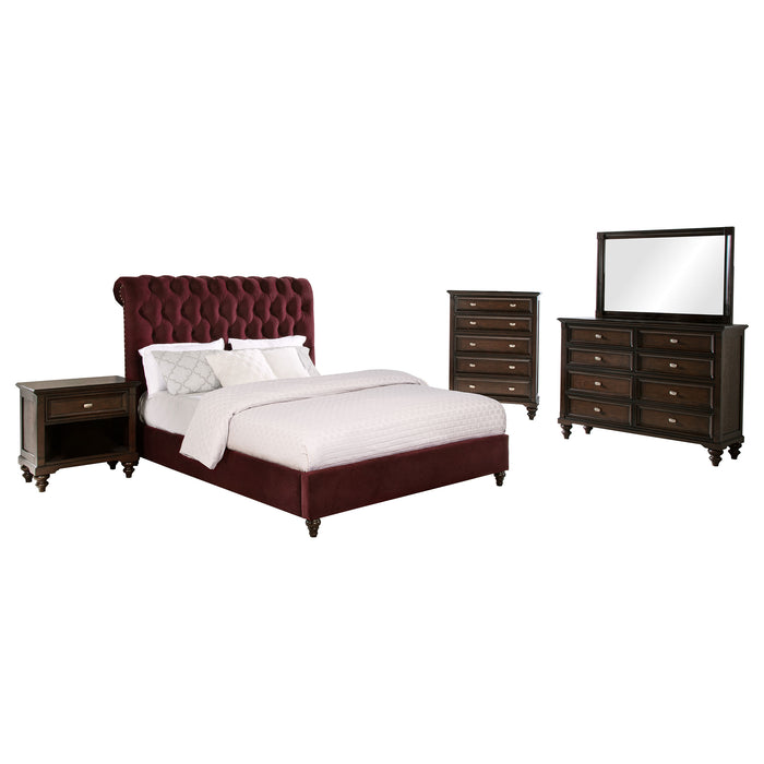 Devon 5-piece Full Bedroom Set Wine Red and Dark Oak