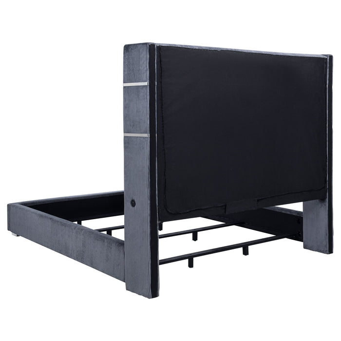 Tisdall Upholstered Cal King Flame Visualizer Bed Grey