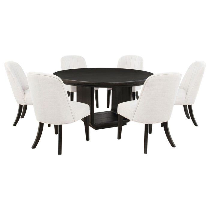 Leandro 7-piece Round Dining Table Set Burnished Black