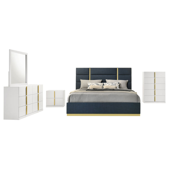 Ines 5-piece Eastern King Bedroom Set Navy and White High Gloss