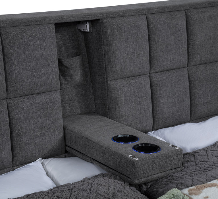 Dreux Upholstered Eastern King Panel Platform Bed Grey