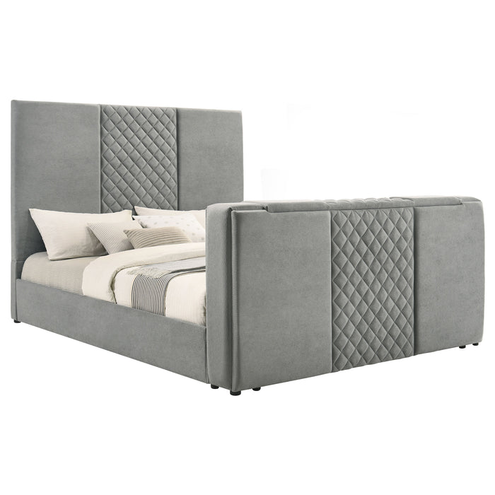 Tara 61-inch Upholstered Eastern King Panel TV Bed Grey