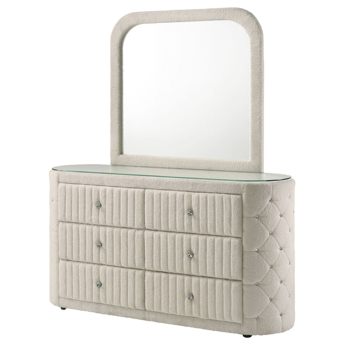 Sonya 6-drawer Upholstered Bedroom Dresser with Mirror Ivory