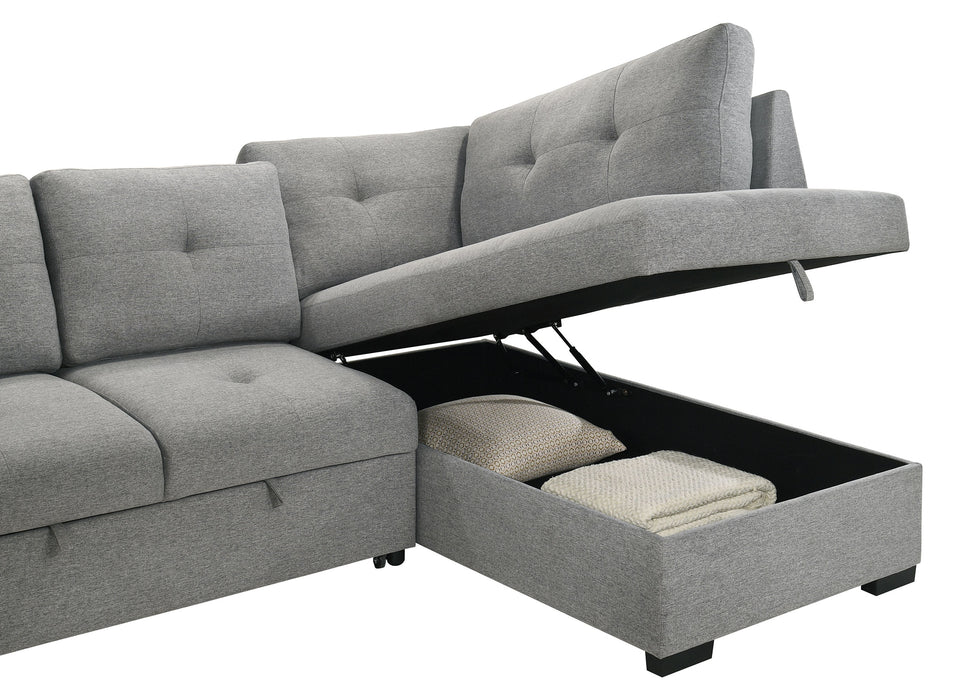 Roanne Fabric Upholstered Sleeper Sectional Sofa Grey