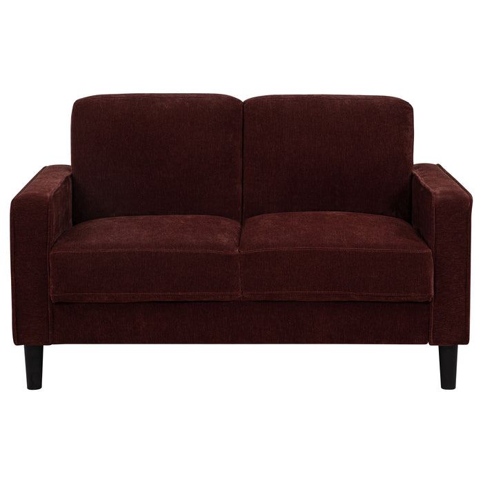 Ruth Fabric Upholstered Track Arm Loveseat Rust Red