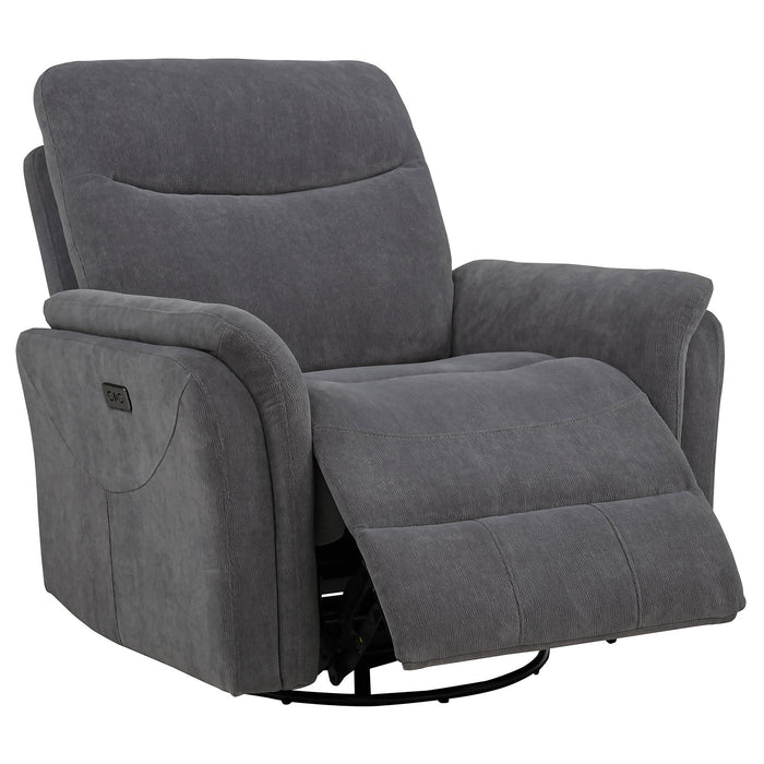 Adler Upholstered Power Swivel Glider Recliner Charcoal Grey