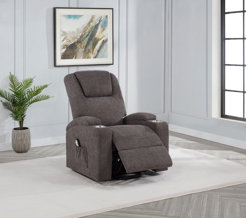 Louie Chenille Upholstered Power Lift Massage Chair Brown