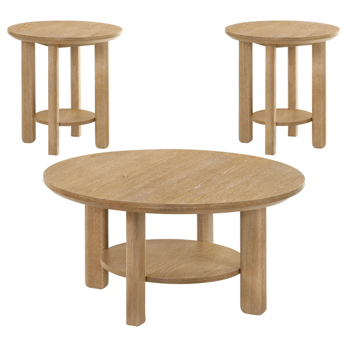 Ottowa 3-piece Round Wood Coffee Table Set Washed Oak