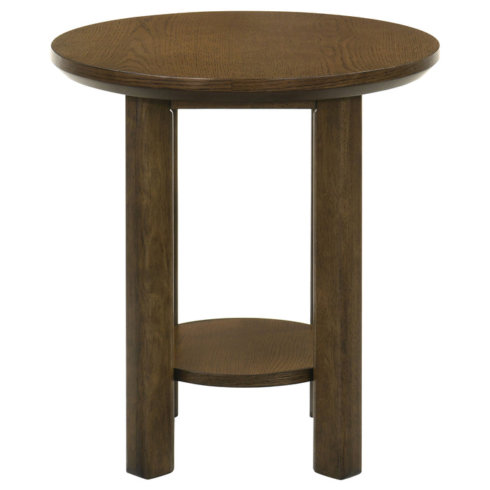 Ottowa 22-Inch Round Wood Side End Table with Shelf Brown