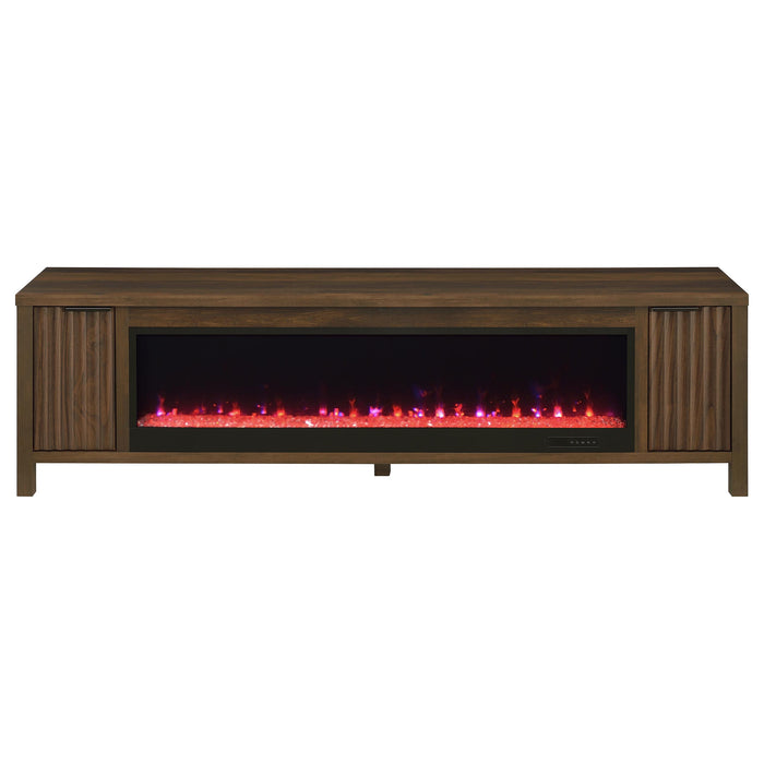 Carey 79-inch TV Stand Fireplace Media Console Dark Pine
