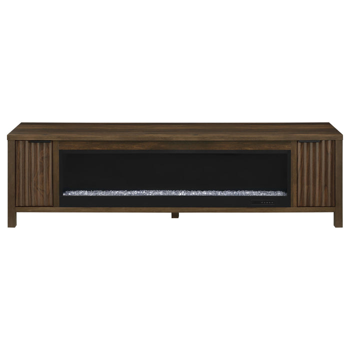 Carey 79-inch TV Stand Fireplace Media Console Dark Pine