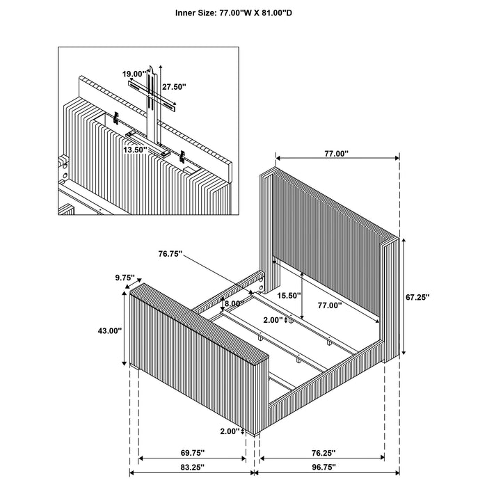 Centergrove Upholstered Eastern King Wingback TV Bed Black