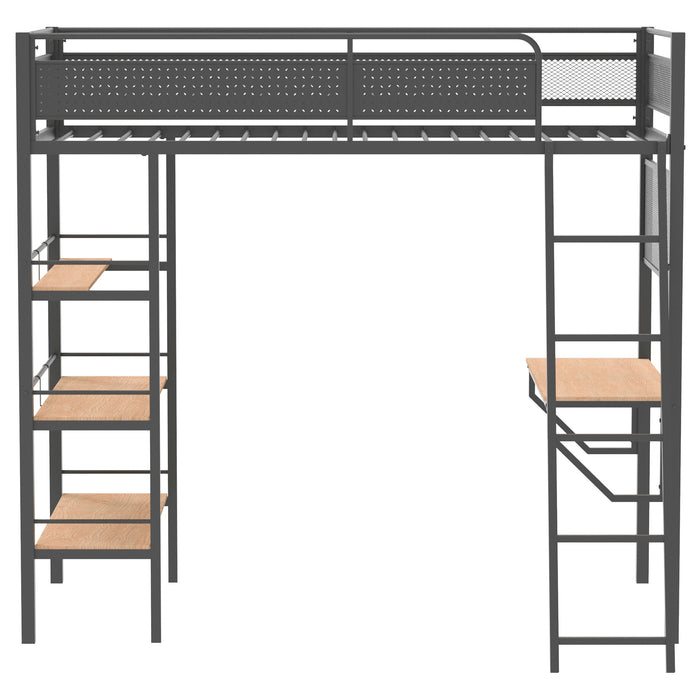 Campus 3-shelf Metal Twin Workstation Loft Bed Matte Black