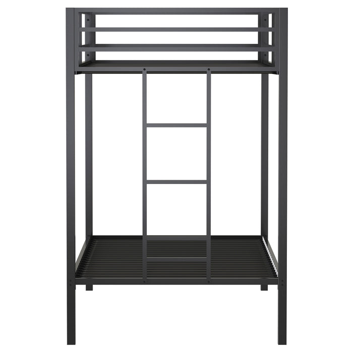 Alevera Metal Twin Over Twin Bunk Bed with Ladder Black