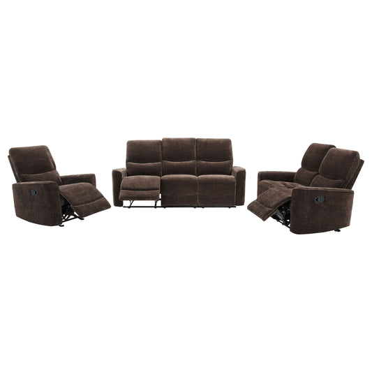 Navarro 3-piece Upholstered Reclining Sofa Set Dark Brown