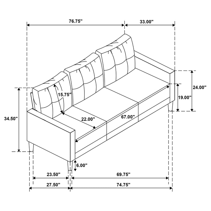 Bowen II 3-piece Upholstered Track Arm Sofa Set Steel Grey