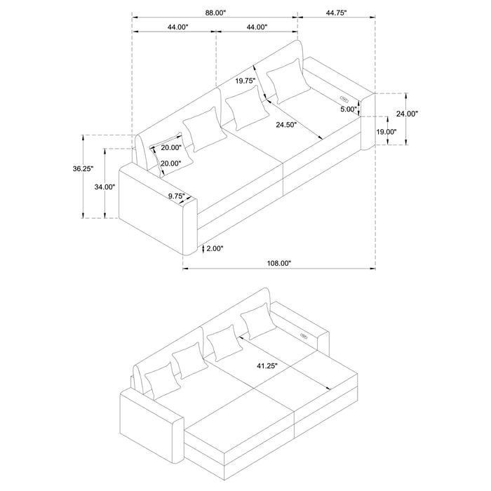 Jacana Corduroy Upholstered Dual Power Chaise Sofa Grey
