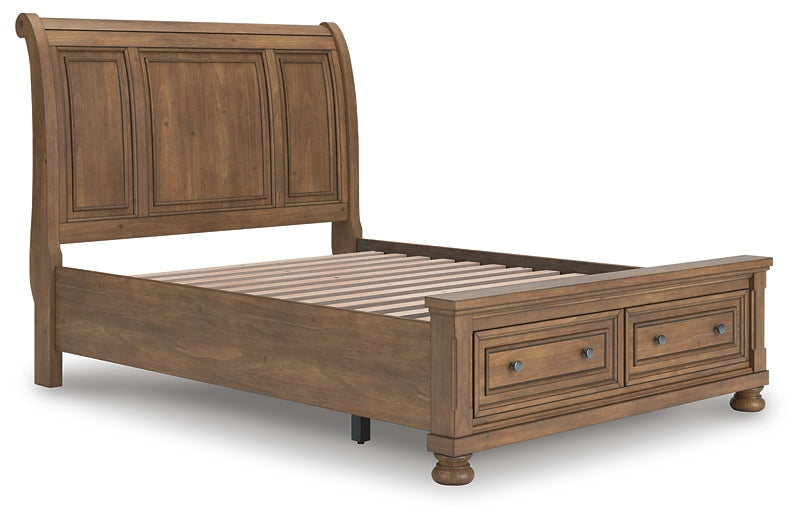 Feddinger Queen Storage Sleigh Bed with Mirrored Dresser and Nightstand