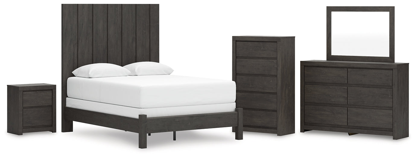Fraluna Queen Panel Bed with Mirrored Dresser, Chest and Nightstand