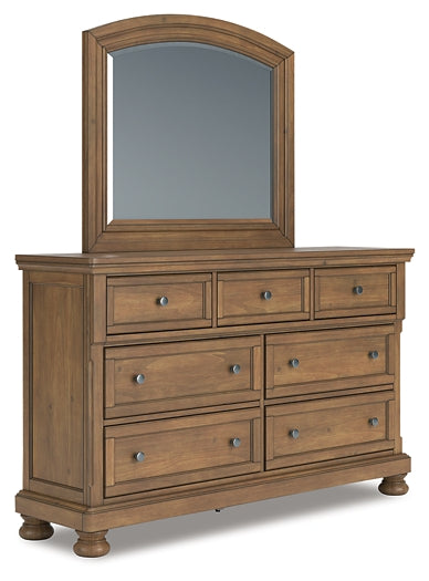 Feddinger California King Panel Bed with Mirrored Dresser and Nightstand