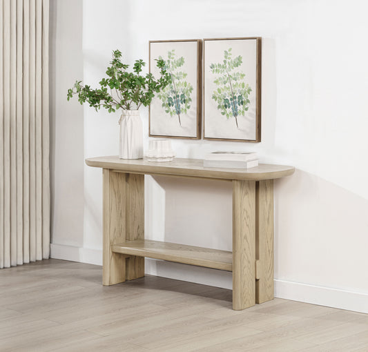 Kailani Coastal Sofa Console Table with Shelf Beige Oak