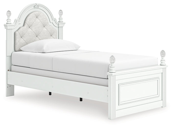 Kozlani Twin Upholstered Panel Bed, Dresser, Mirror and Nightstand